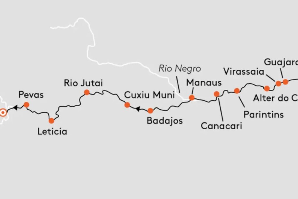 Vaarroute van de expeditiecruise door de Amazone van Hapag Lloyd